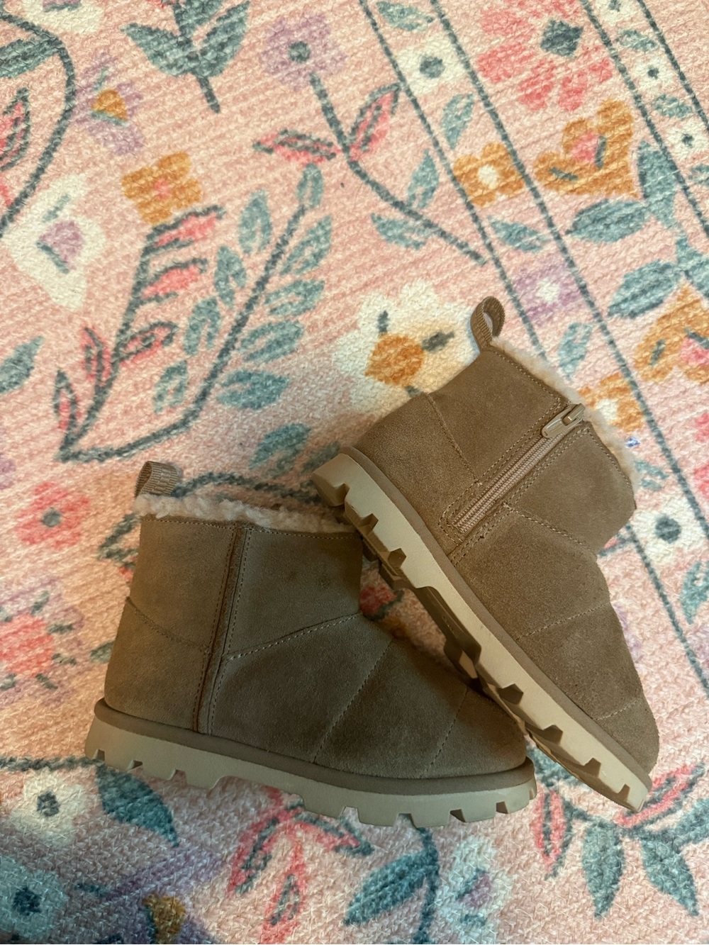 Zara Brown Suede Kids Shearling-Lined Ankle Boots